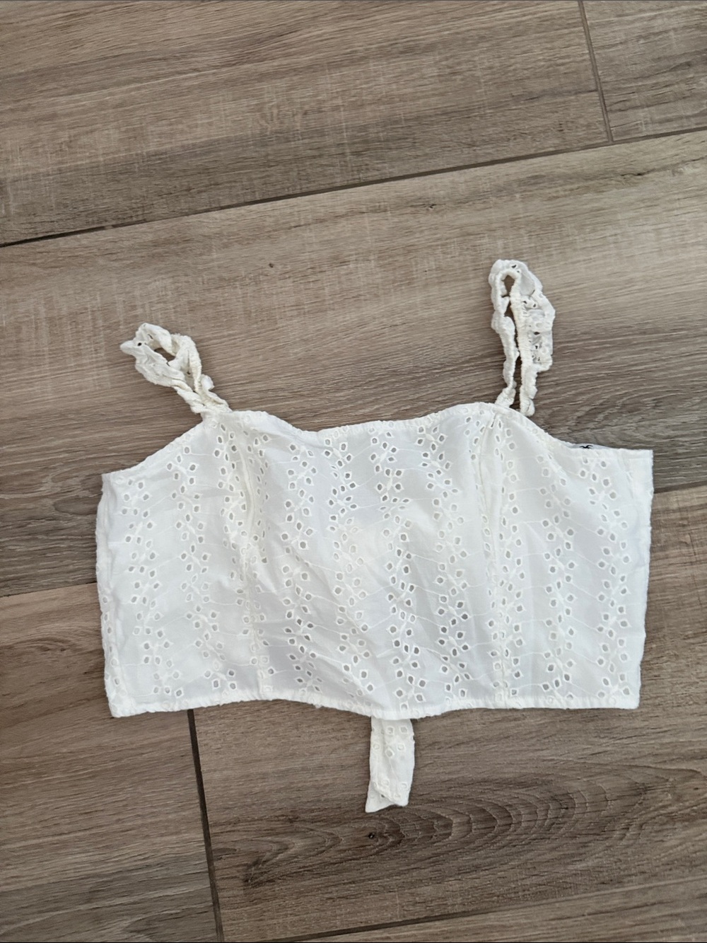White Eyelet Crop Tank Top with Tie Back